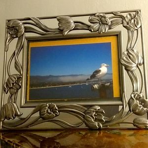 Vintage Pewter Tulip Picture Frame Silver Gray 8.5x10 wedding gift